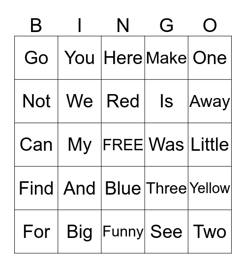 Word Bingo Card
