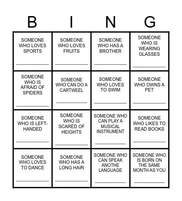 Getting to know each other Bingo Card