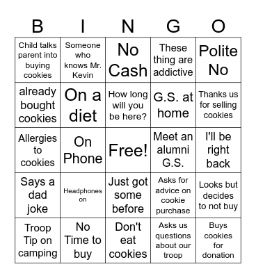 Cookie Booth Bingo Card