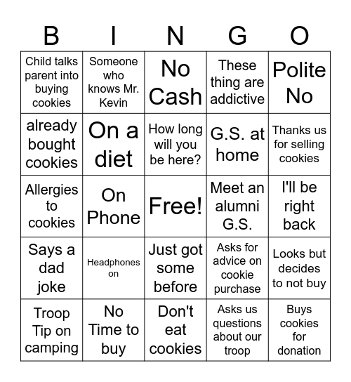 Cookie Booth Bingo Card