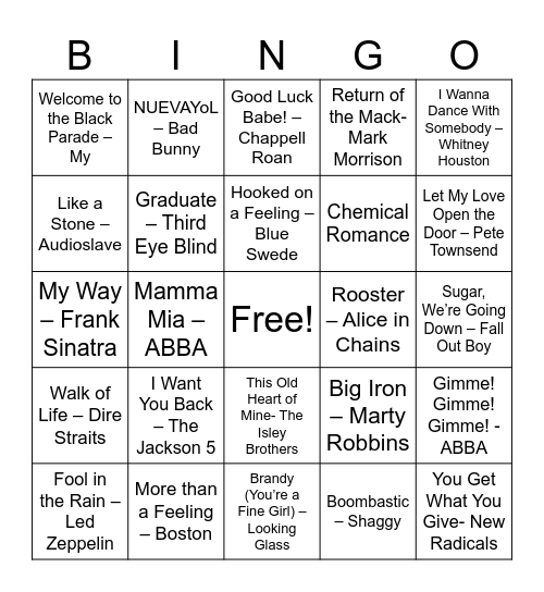 Pfriem Music Bingo Card