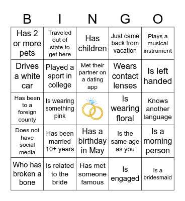 Bridal Bingo Card