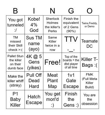 DBD BINGO Card