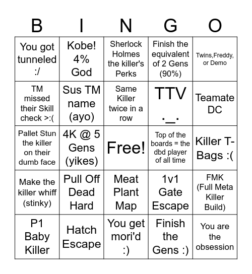 DBD BINGO Card