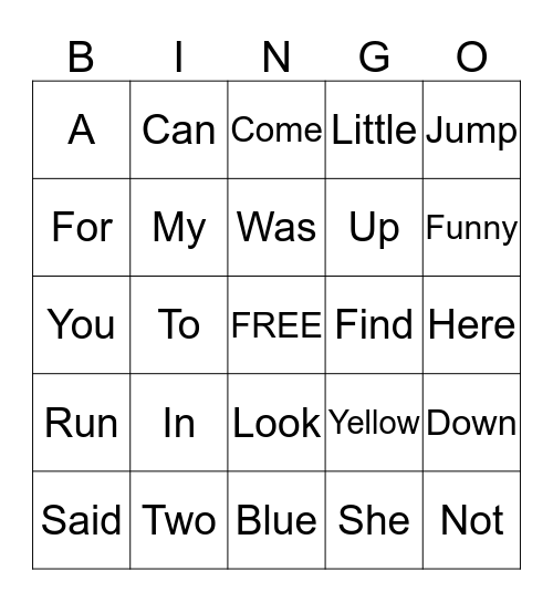 Word Bingo Card