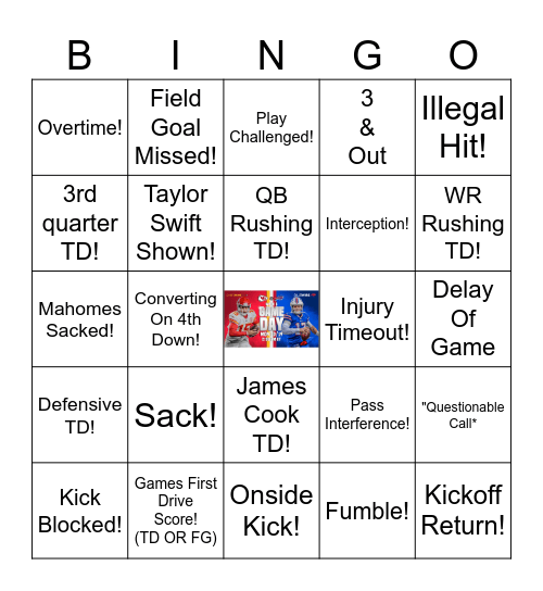 Chiefs Vs Bills Bingo Card