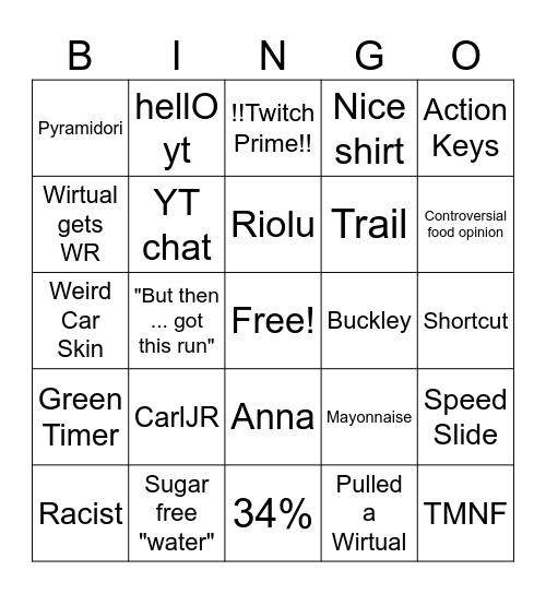Wirtual Stream Bingo Card
