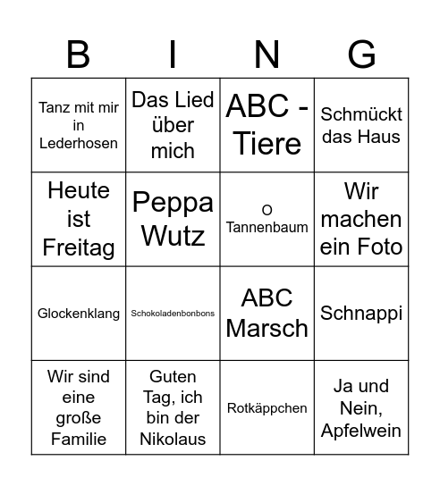 DEUTSCH 1 MUSIK! Bingo Card