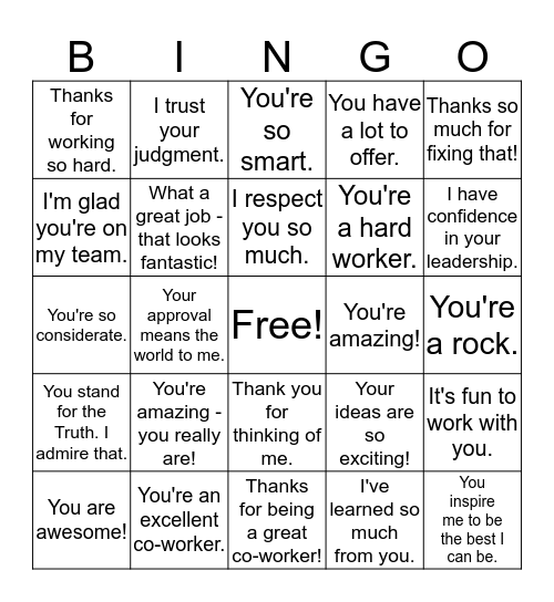 Words of Affirmation Bingo Card