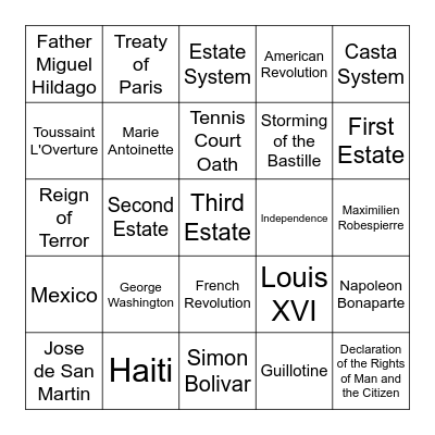 Revolutionary Review Bingo Card
