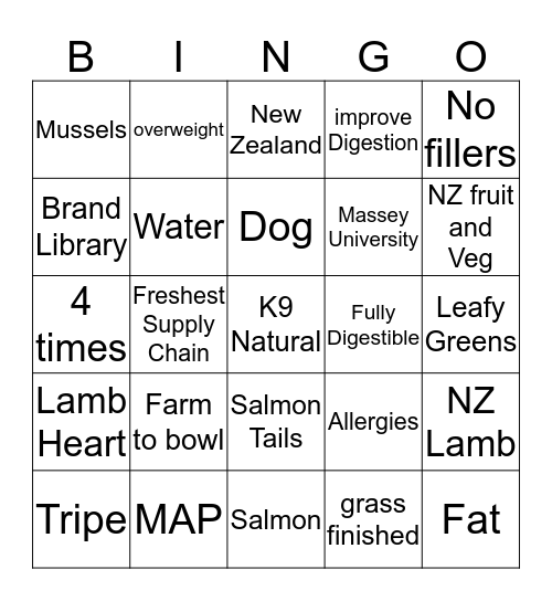 K9 Natural Bingo  Bingo Card