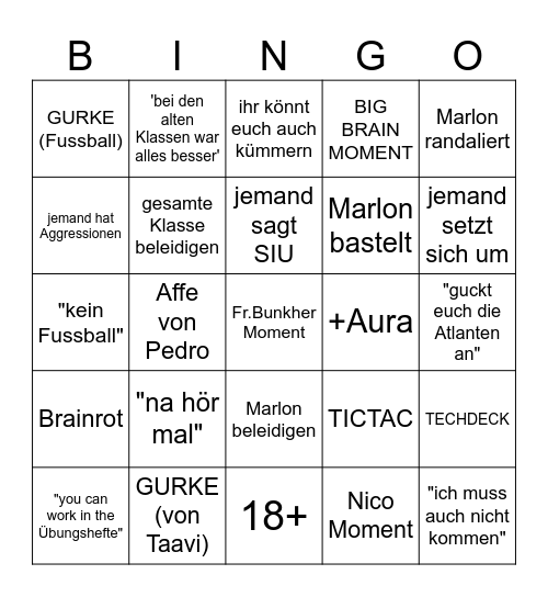BINGO: Schule Bingo Card