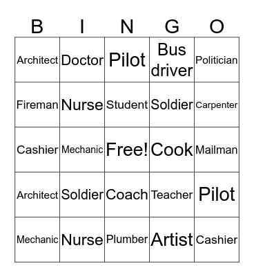 Occupation Bingo Card
