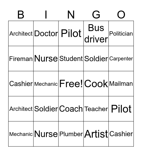 Occupation Bingo Card
