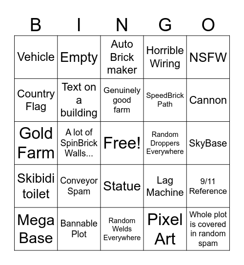 Bricklabs Plot Bingo Card