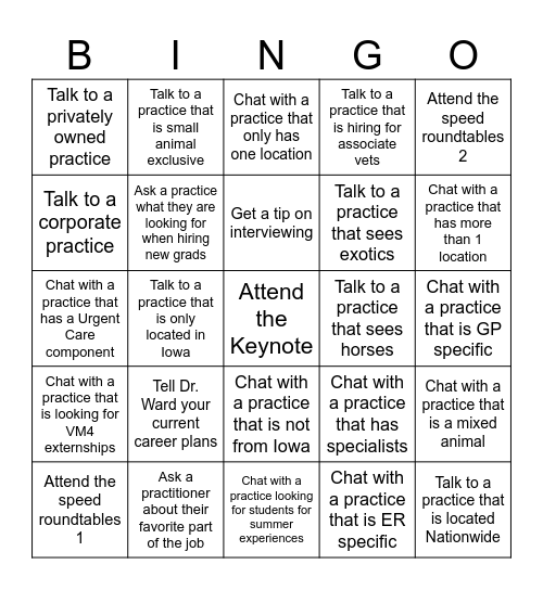 SAVMA/VBMA Career Development Bingo Card