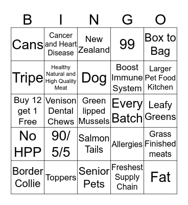 K9 Natural Bingo  Bingo Card