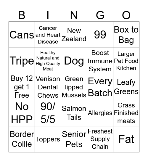 K9 Natural Bingo  Bingo Card