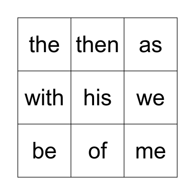 Heart Words List 1 Bingo Card