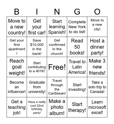 2025 Goals Bingo Card
