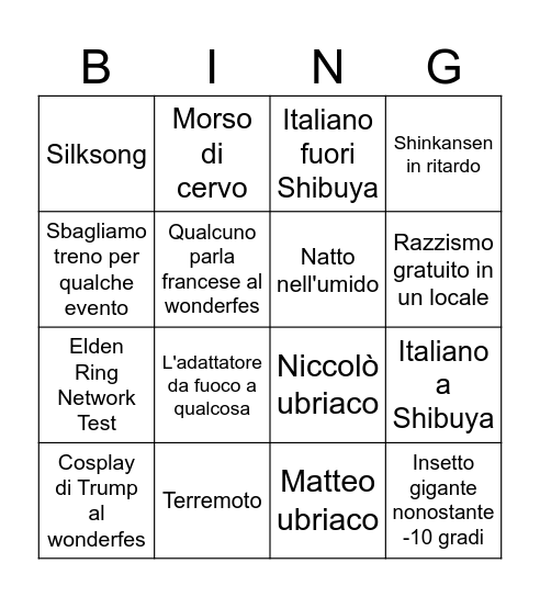 Giappone Bingo Card
