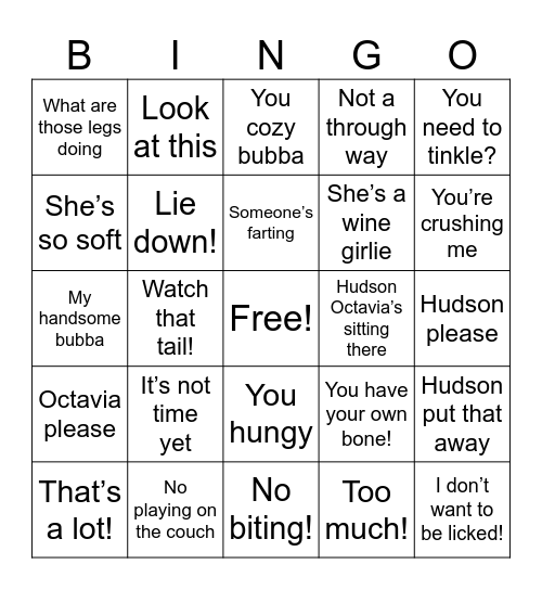 Hudson & Octavia Bingo Card