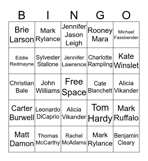 Bingo Oscar nominiees and winners for 2016 Bingo Card