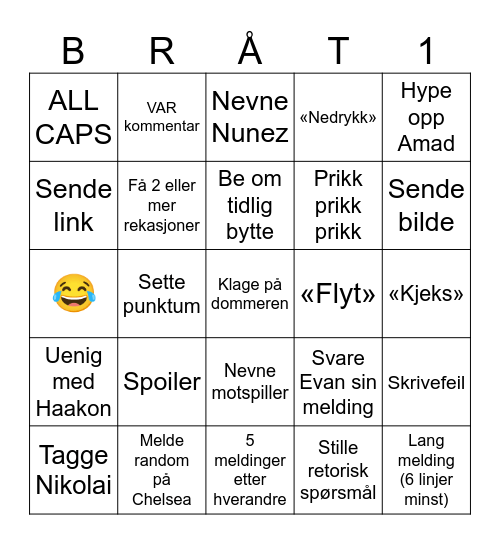 Bråten Bingo Card