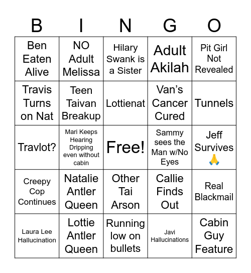 Yellowjackets Bingo Card