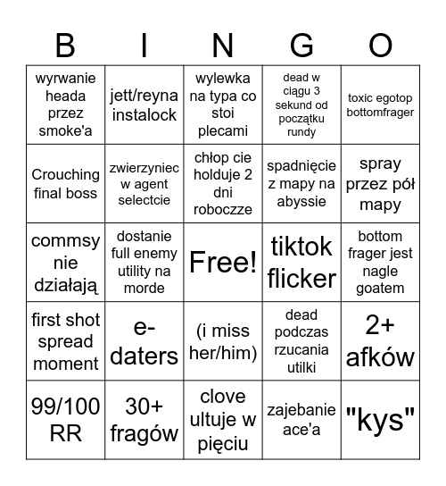 valorant core Bingo Card