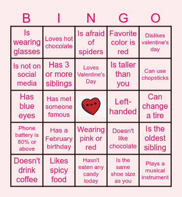 Valentine's Day "Find Someone Who" Bingo Card