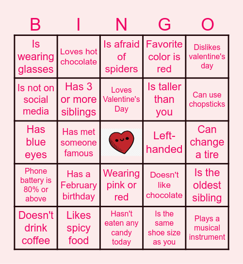Valentine's Day "Find Someone Who" Bingo Card