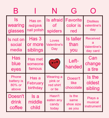Valentine's Day "Find Someone Who" Bingo Card