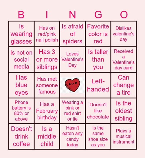 Valentine's Day "Find Someone Who" Bingo Card