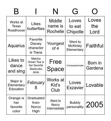 Dahlia Bingo Card
