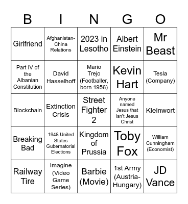 Wiki Race Bingo Card