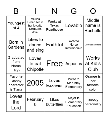 Dahlia Bingo Card