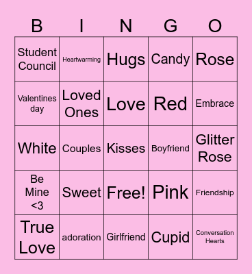 Leger Valentine's Bingo Card