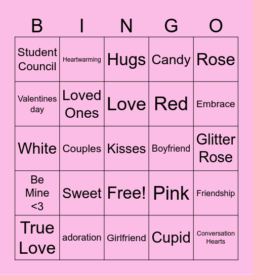 Leger Valentine's Bingo Card