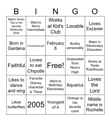 Dahlia Bingo Card