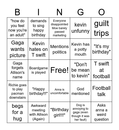 Birthday Bingo Card