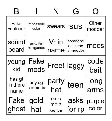 Gorilla tag bingo Card