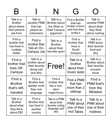 DEI Night Bingo Card