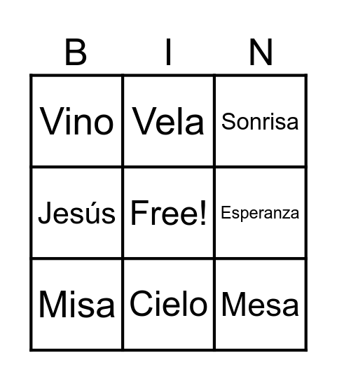 sacramentos Bingo Card