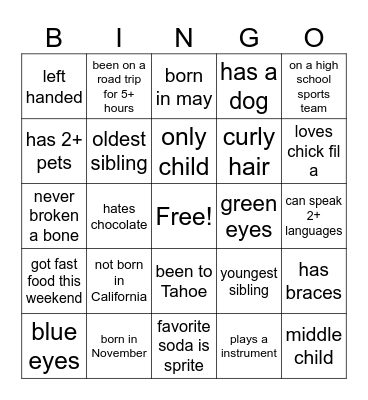 HUMAN BINGO Card
