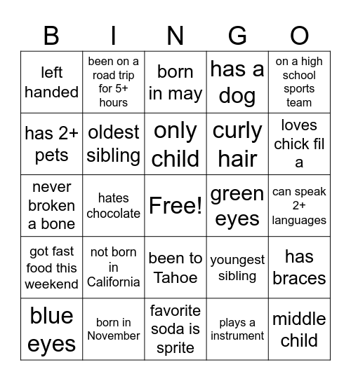 HUMAN BINGO Card