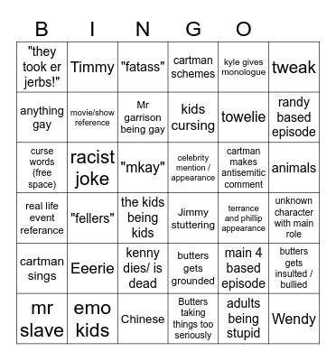 south park bingo Card