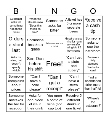 BAR BINGO Card