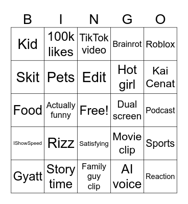 YouTube Shorts Bingo Card