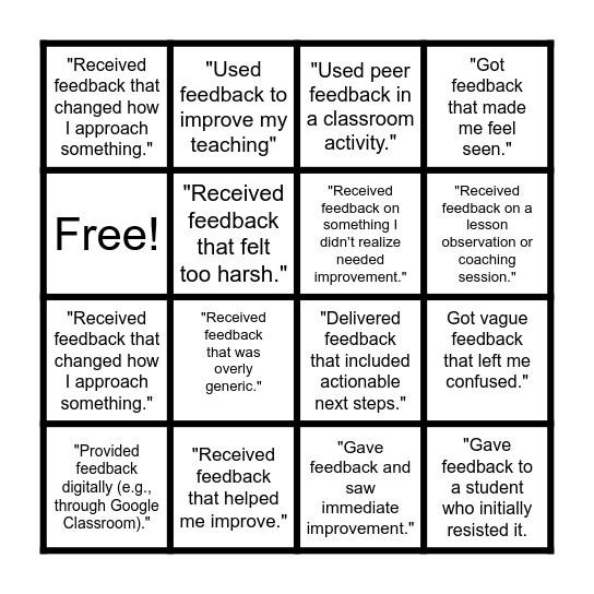 Feedback Bingo Card